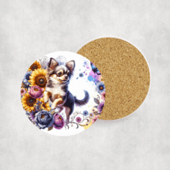 Chihuahua in Flowers Ceramic Coaster - Lifestyle