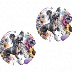 Chinese Crested in Flowers Ceramic Car Coaster Set - Front