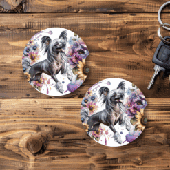 Chinese Crested in Flowers Ceramic Car Coaster Set - Main
