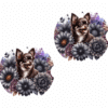 Chocolate Chihuahua in Flowers Ceramic Car Coaster Set - Front