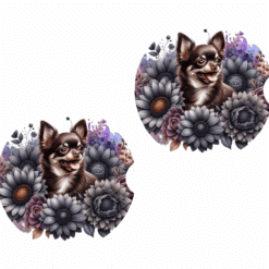 Chocolate Chihuahua in Flowers Ceramic Car Coaster Set - Front