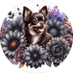 Chocolate Chihuahua in Flowers Ceramic Coaster - Render