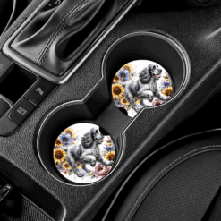 Clumber Spaniel in Flowers Ceramic Car Coaster Set - Lifestyle