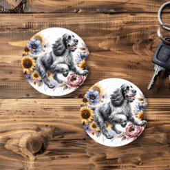 Clumber Spaniel in Flowers Ceramic Car Coaster Set - Main