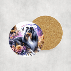 Collie in Flowers Ceramic Coaster - Lifestyle