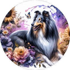 Collie in Flowers Ceramic Coaster - Render