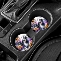Collie in Flowers in Flowers Ceramic Car Coaster Set - Lifestyle