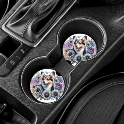 Corgi in Flowers Ceramic Car Coaster Set - Lifestyle
