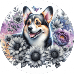 Corgi in Flowers Ceramic Coaster - Render