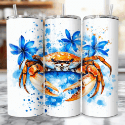 Crab Blue Floral 20oz Tumbler - Lifestyle