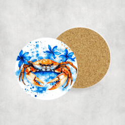Crab Blue Floral Ceramic Coaster - Lifestyle