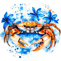 Crab Blue Floral Ceramic Coaster - Render