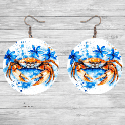 Crab Blue Floral Round Earrings - Lifestyle