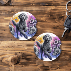 Curly-Coated Retriever in Flowers Ceramic Car Coaster Set - Main
