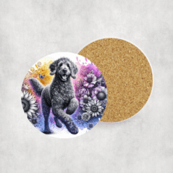 Curly-Coated Retriever in Flowers Ceramic Coaster - Lifestyle