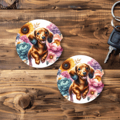 Dachshund in Flowers Ceramic Car Coaster Set - Main