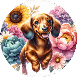 Dachshund in Flowers Ceramic Coaster - Render