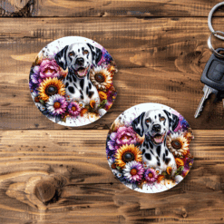 Dalmatian in Flowers Ceramic Car Coaster Set - Main