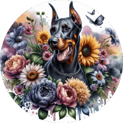 Doberman Pinscher in Flowers Ceramic Coaster - Render