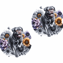 Dogue de Bordeaux in Flowers Ceramic Car Coaster Set - Front