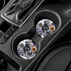 Dogue de Bordeaux in Flowers Ceramic Car Coaster Set - Lifestyle