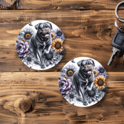 Dogue de Bordeaux in Flowers Ceramic Car Coaster Set - Main