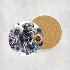 Dogue de Bordeaux in Flowers Ceramic Coaster - Lifestyle
