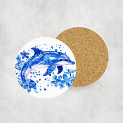 Dolphin Blue Floral Ceramic Coaster - Lifestyle
