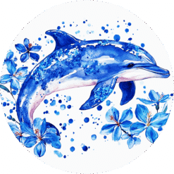 Dolphin Blue Floral Ceramic Coaster - Render