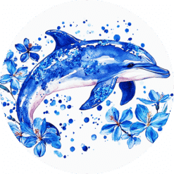 Dolphin Blue Floral Round Earrings - Render