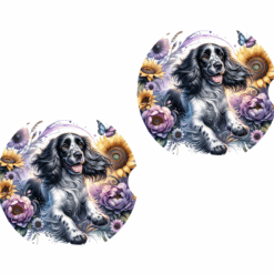 English Springer Spaniel in Flowers Ceramic Car Coaster Set - Front