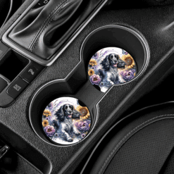 English Springer Spaniel in Flowers Ceramic Car Coaster Set - Lifestyle
