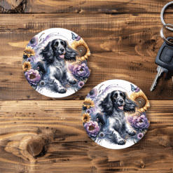 English Springer Spaniel in Flowers Ceramic Car Coaster Set - Main