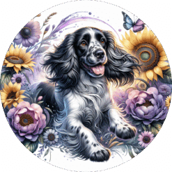 English Springer Spaniel in Flowers Ceramic Coaster - Render
