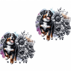 Entlebucher Mountain Dog in Flowers Ceramic Car Coaster Set - Front