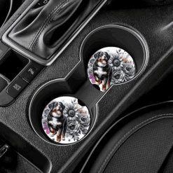 Entlebucher Mountain Dog in Flowers Ceramic Car Coaster Set - Lifestyle