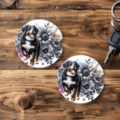 Entlebucher Mountain Dog in Flowers Ceramic Car Coaster Set - Main