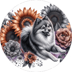Finnish Spitz in Flowers Ceramic Coaster - Render