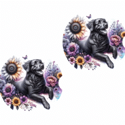 Flat-Coated Retriever in Flowers Ceramic Car Coaster Set - Front