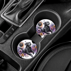 Flat-Coated Retriever in Flowers Ceramic Car Coaster Set - Lifestyle