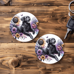 Flat-Coated Retriever in Flowers Ceramic Car Coaster Set - Main