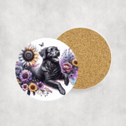 Flat-Coated Retriever in Flowers Ceramic Coaster - Lifestyle