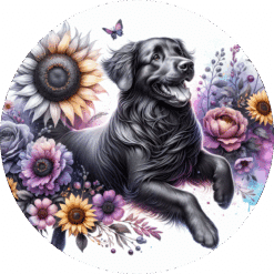 Flat-Coated Retriever in Flowers Ceramic Coaster - Render