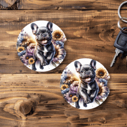 French Bulldog in Flowers Ceramic Car Coaster Set - Main