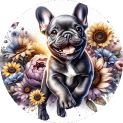 French Bulldog in Flowers Ceramic Coaster - Render