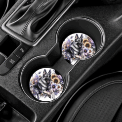 German Shepherd in Flowers Ceramic Car Coaster Set - Lifestyle