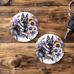 German Shepherd in Flowers Ceramic Car Coaster Set - MAin