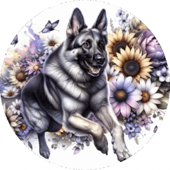 German Shepherd in Flowers Ceramic Coaster - Render