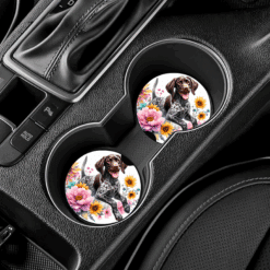 German Shorthaired Pointer in Flowers Ceramic Car Coaster Set - Lifestyle