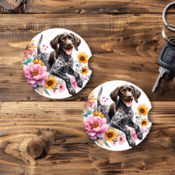 German Shorthaired Pointer in Flowers Ceramic Car Coaster Set - Main